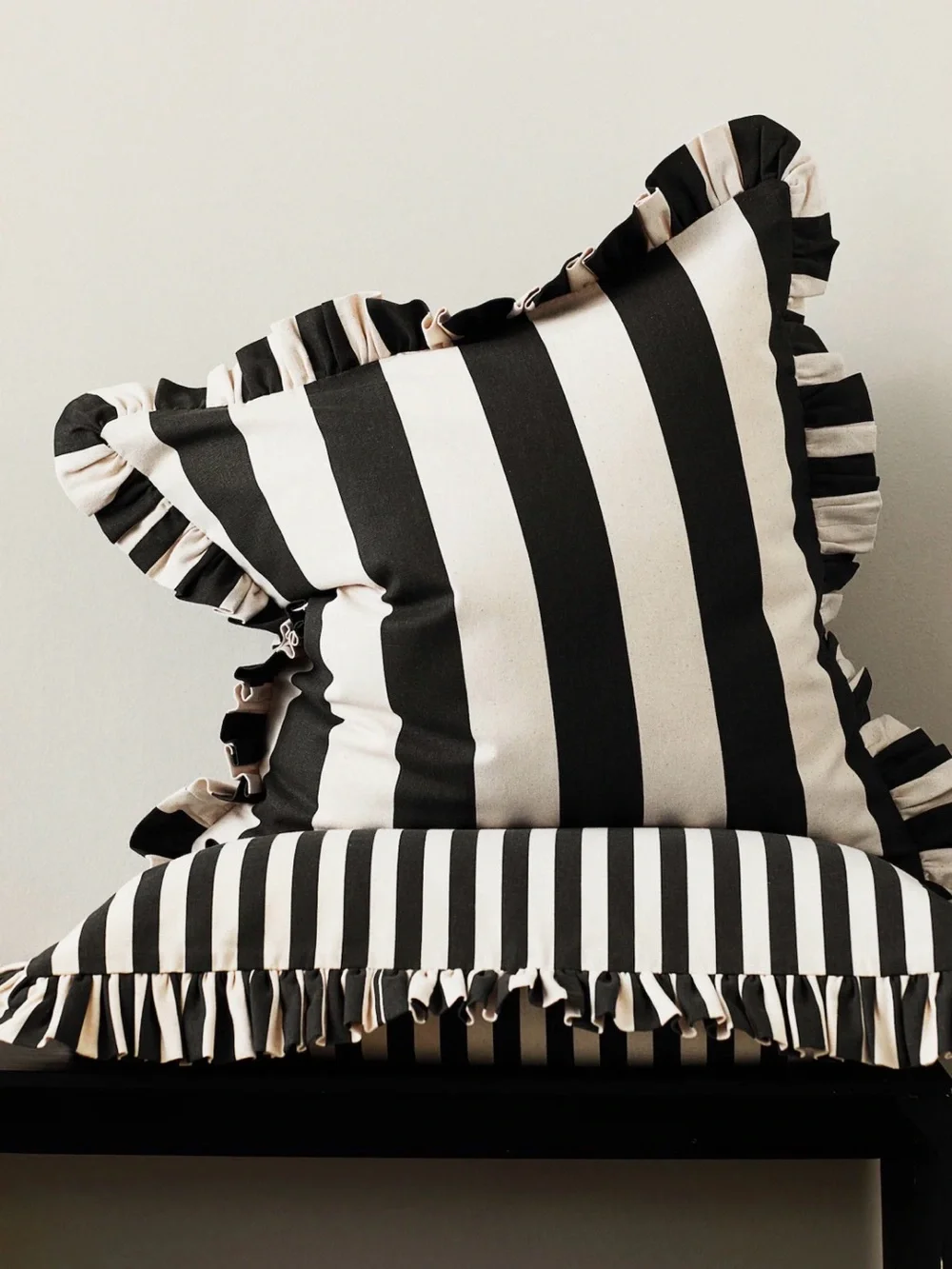 H&M Striped Ruffle Throw Pillows - Black and White set of 3
